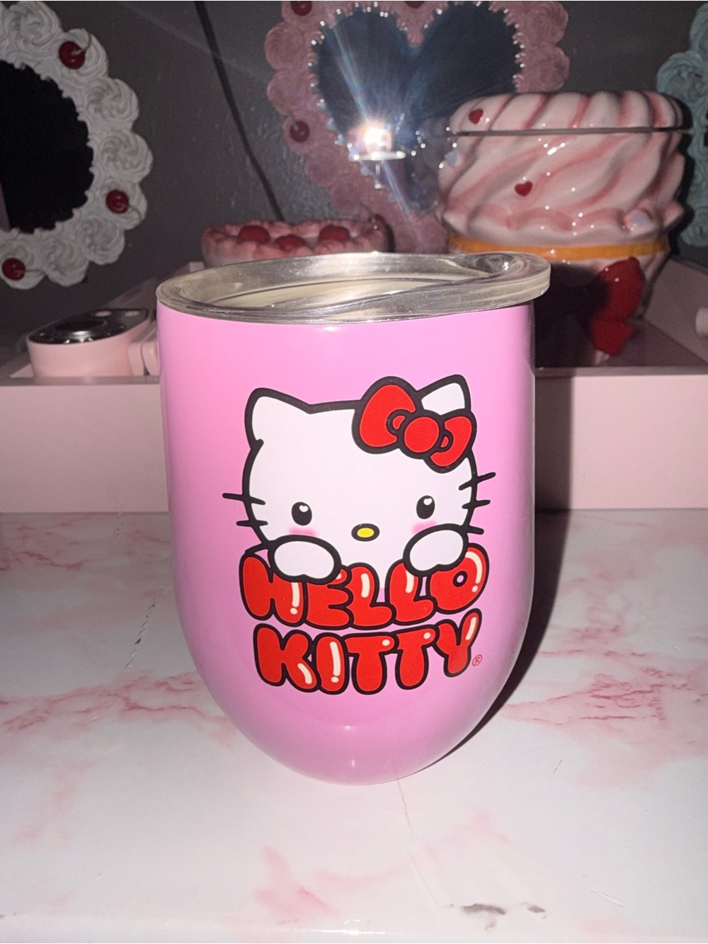 Hello Kitty Pink Travel Tumbler with Red Logo